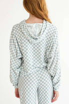 Smoke Blue Checkered Oversized Hoodie