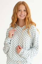 Smoke Blue Checkered Oversized Hoodie