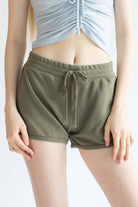 Solid Army Drawstring Dolphin Shorts