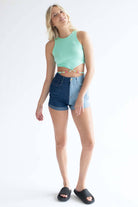 Split Color Blocked Denim Shorts