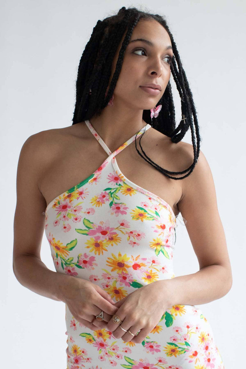 Spring Flower Cross Strap Mini Dress