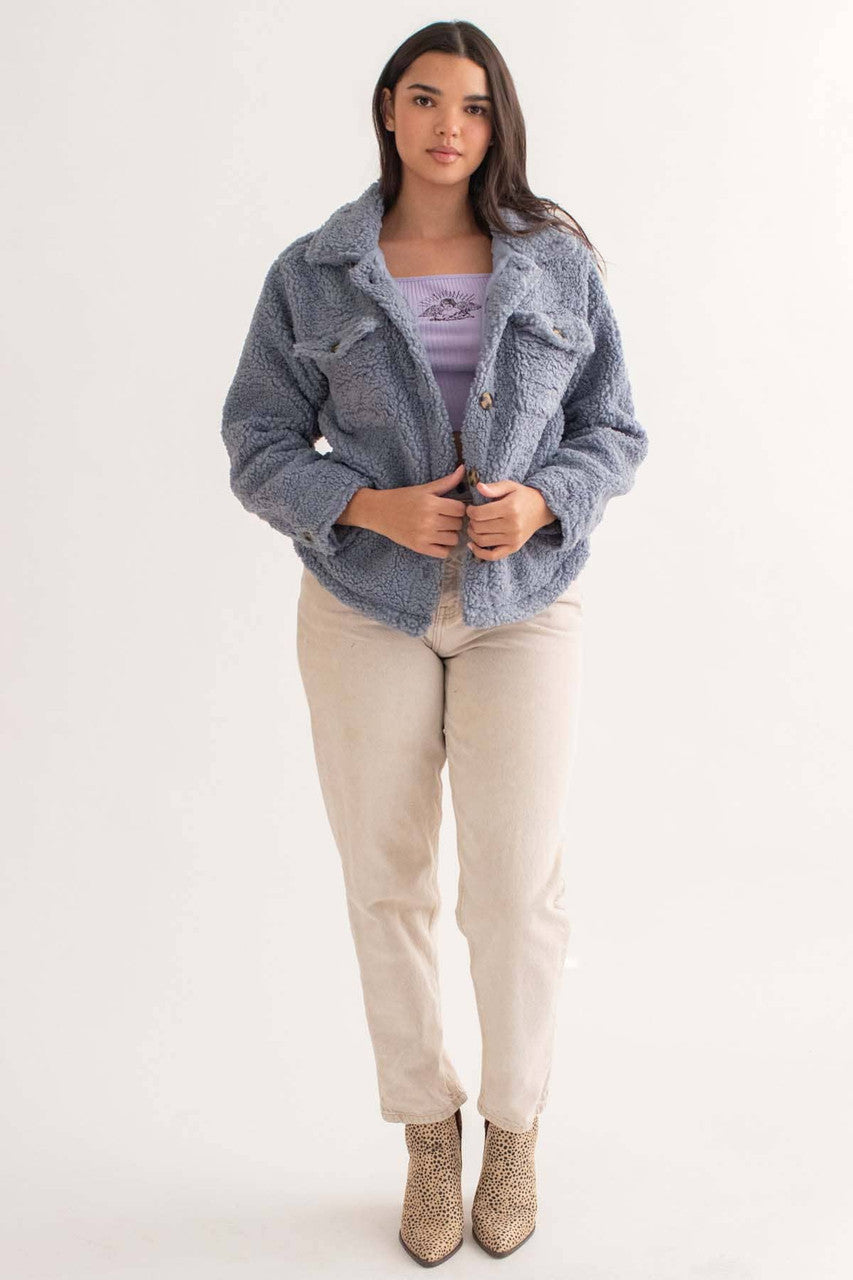 Steel Blue Sherpa Shacket
