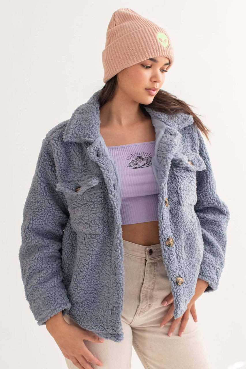 Steel Blue Sherpa Shacket