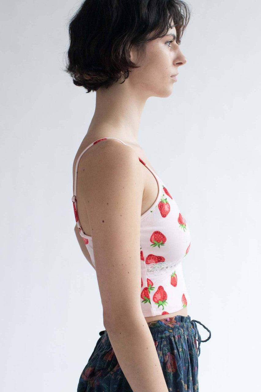 Strawberry Lace Trim Crop Cami