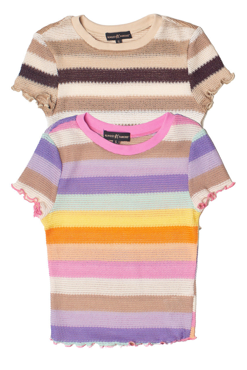 Crochet Stripe Lettuce Edge Tee
