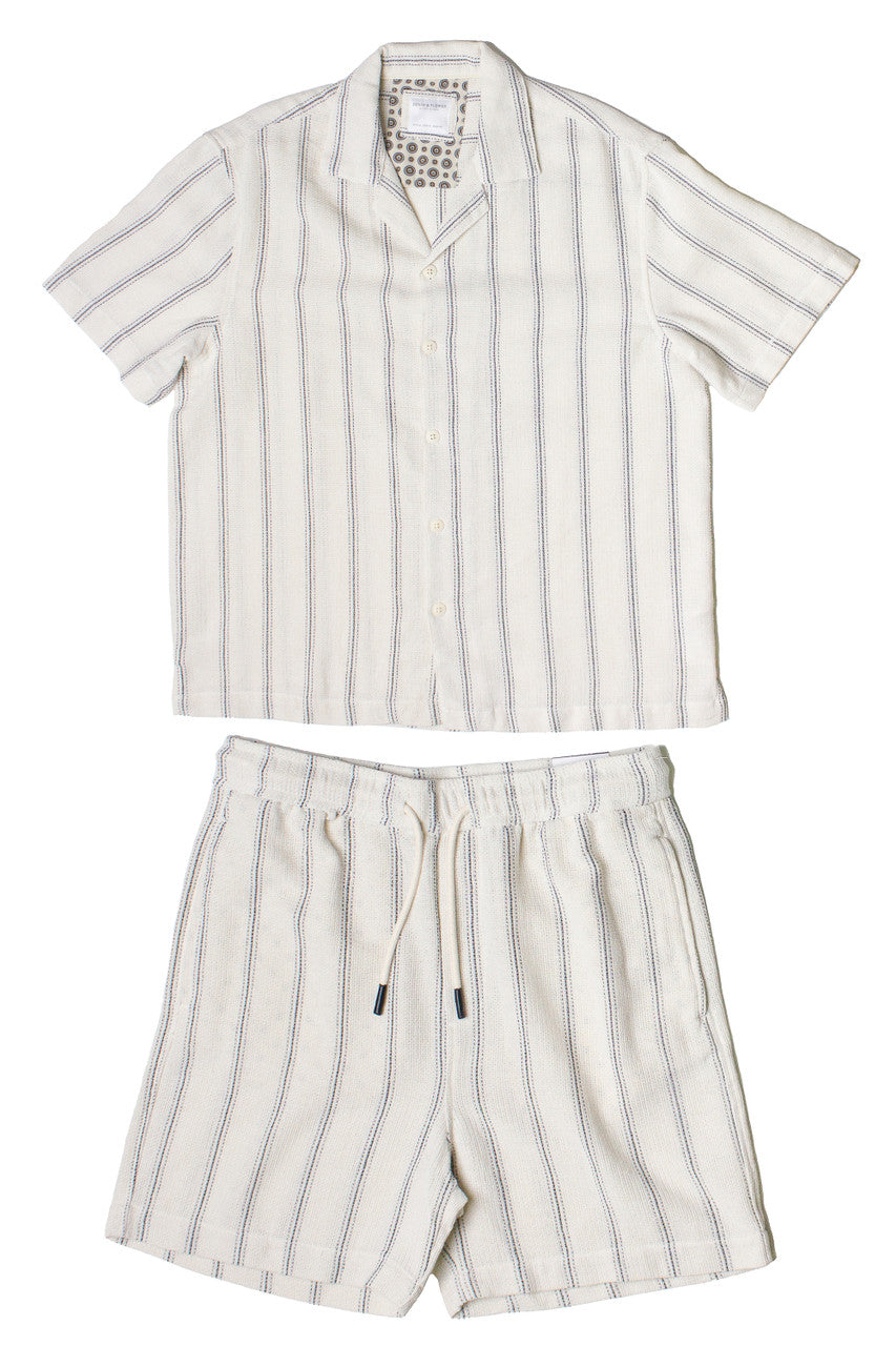 Black Striped Textured Woven Button Up Shirt