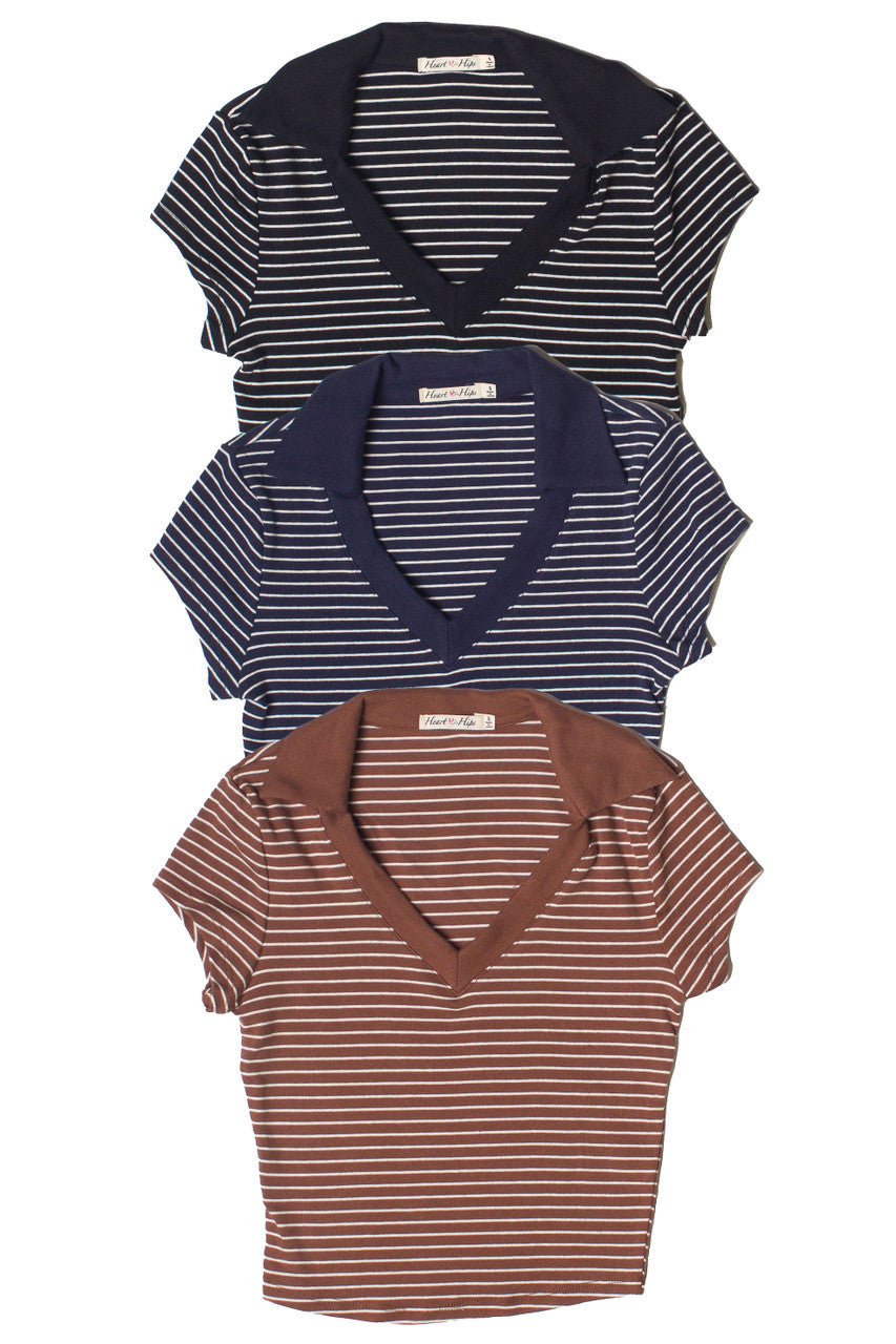 Striped Crop Polo Tee