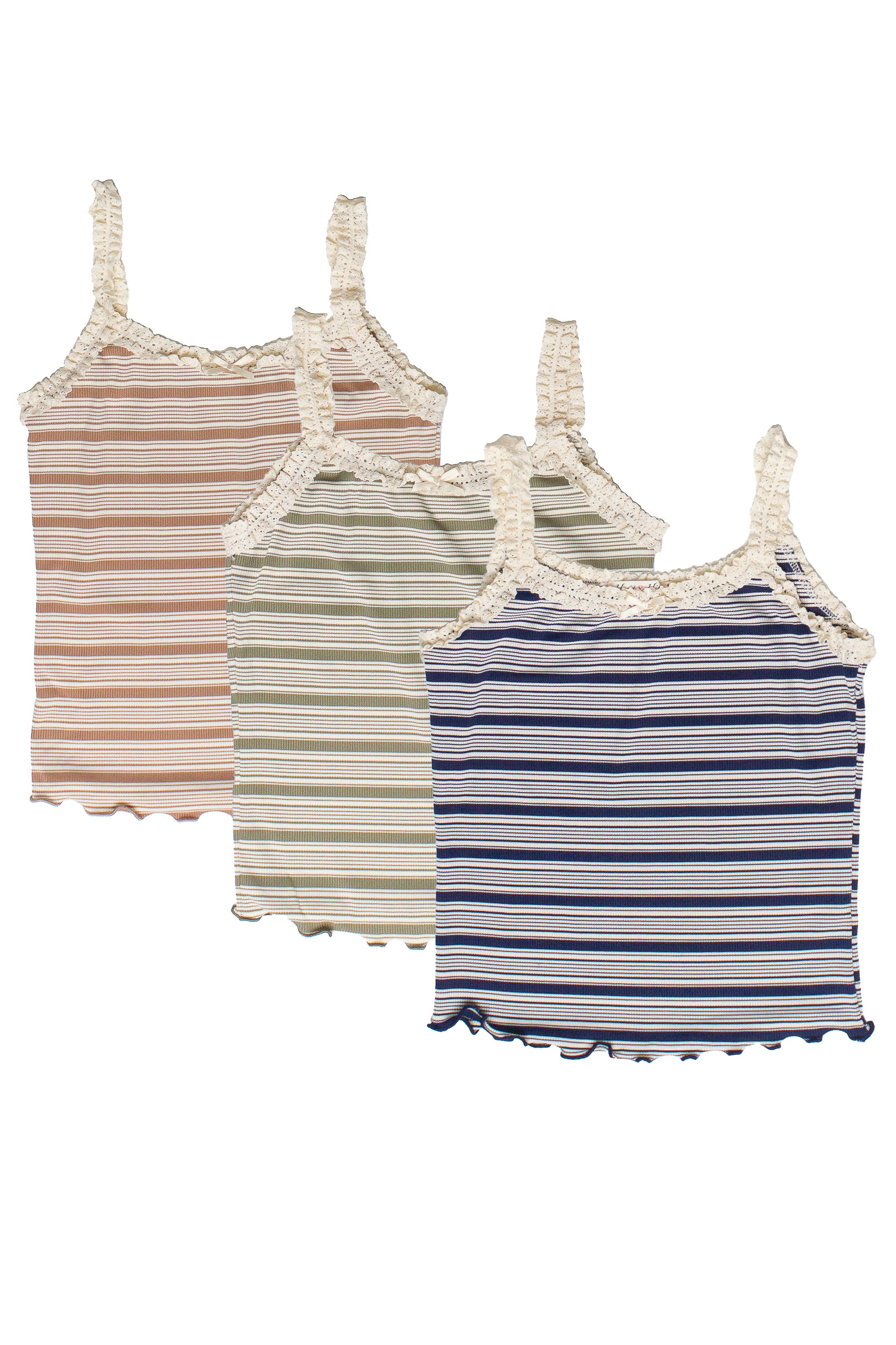 Striped Ribbed Lace Trim Tank Tops
