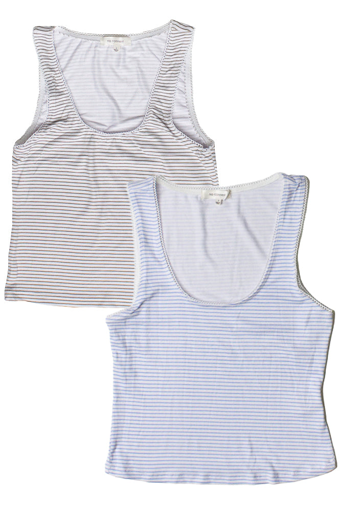 Pinstripe Picot Trim Tank Tops