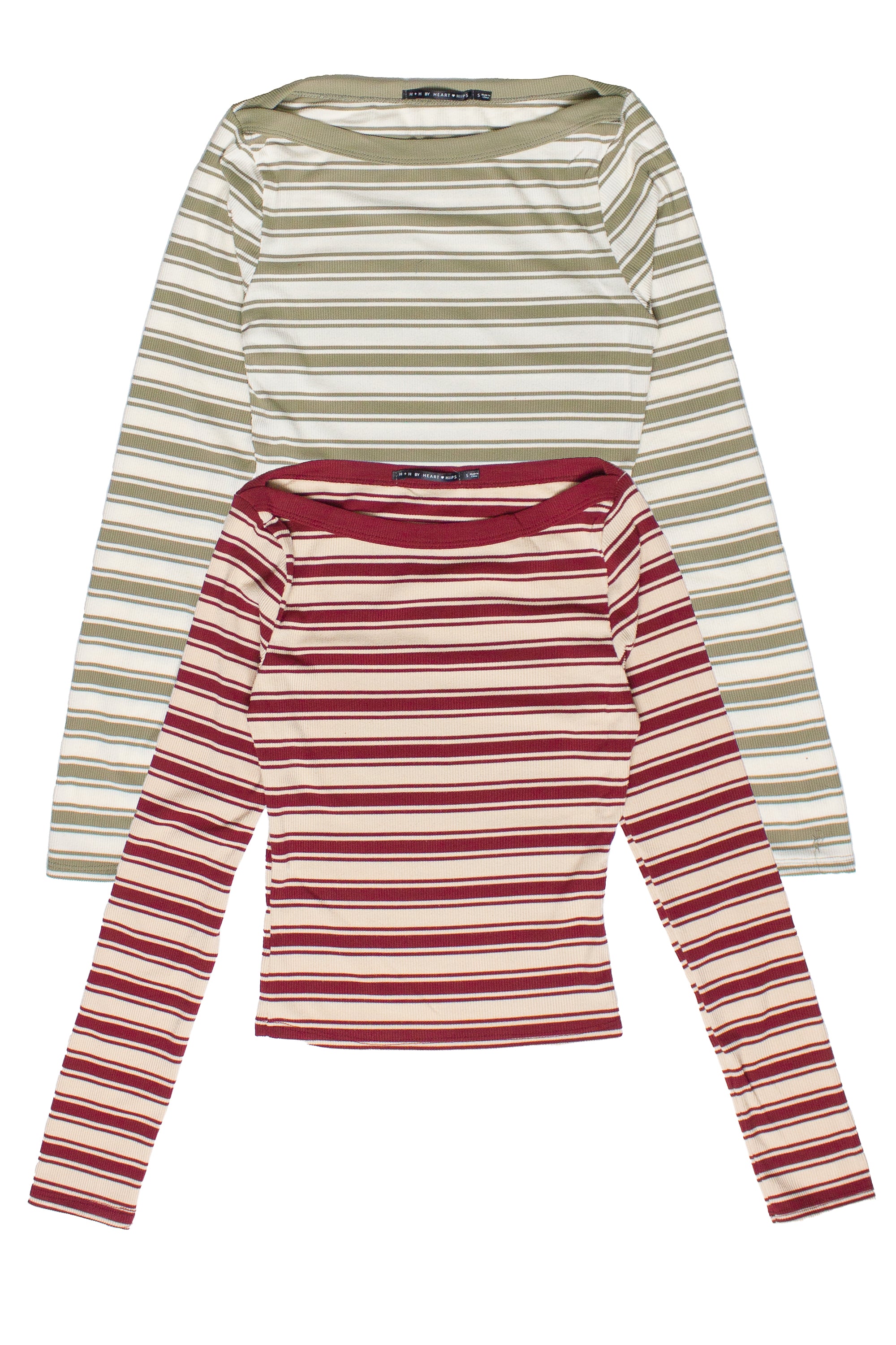 Striped Boat Neck Long Sleeve Tops