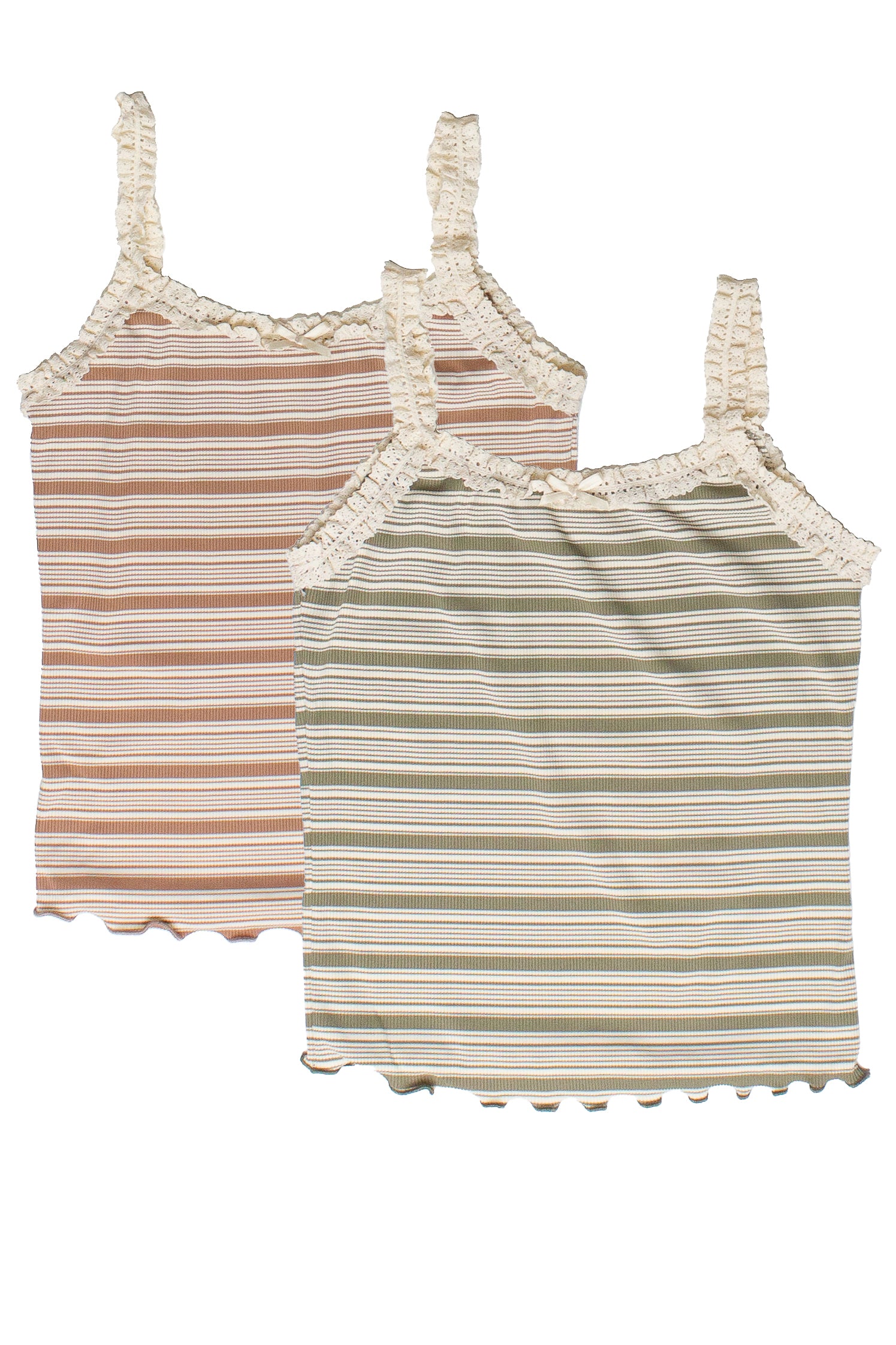 Striped Ribbed Lace Trim Tank Top