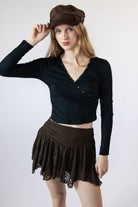 Long Sleeve Studded Wrap Top