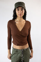 Long Sleeve Studded Wrap Top