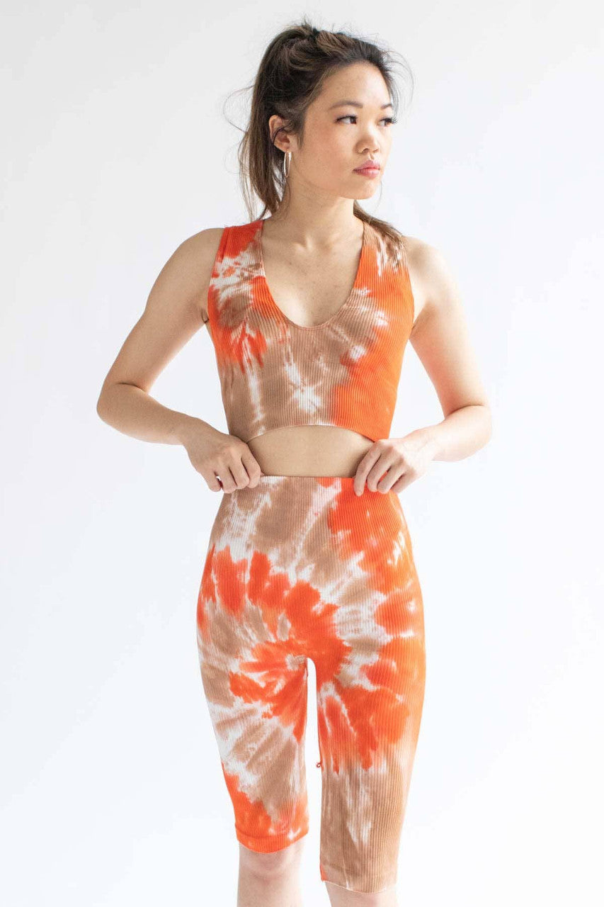 Sunburned Tie Dye Ribbed Seamless Crop Top
