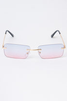 Rimless Rounded Rectangle Sunglasses - Blue/Pink