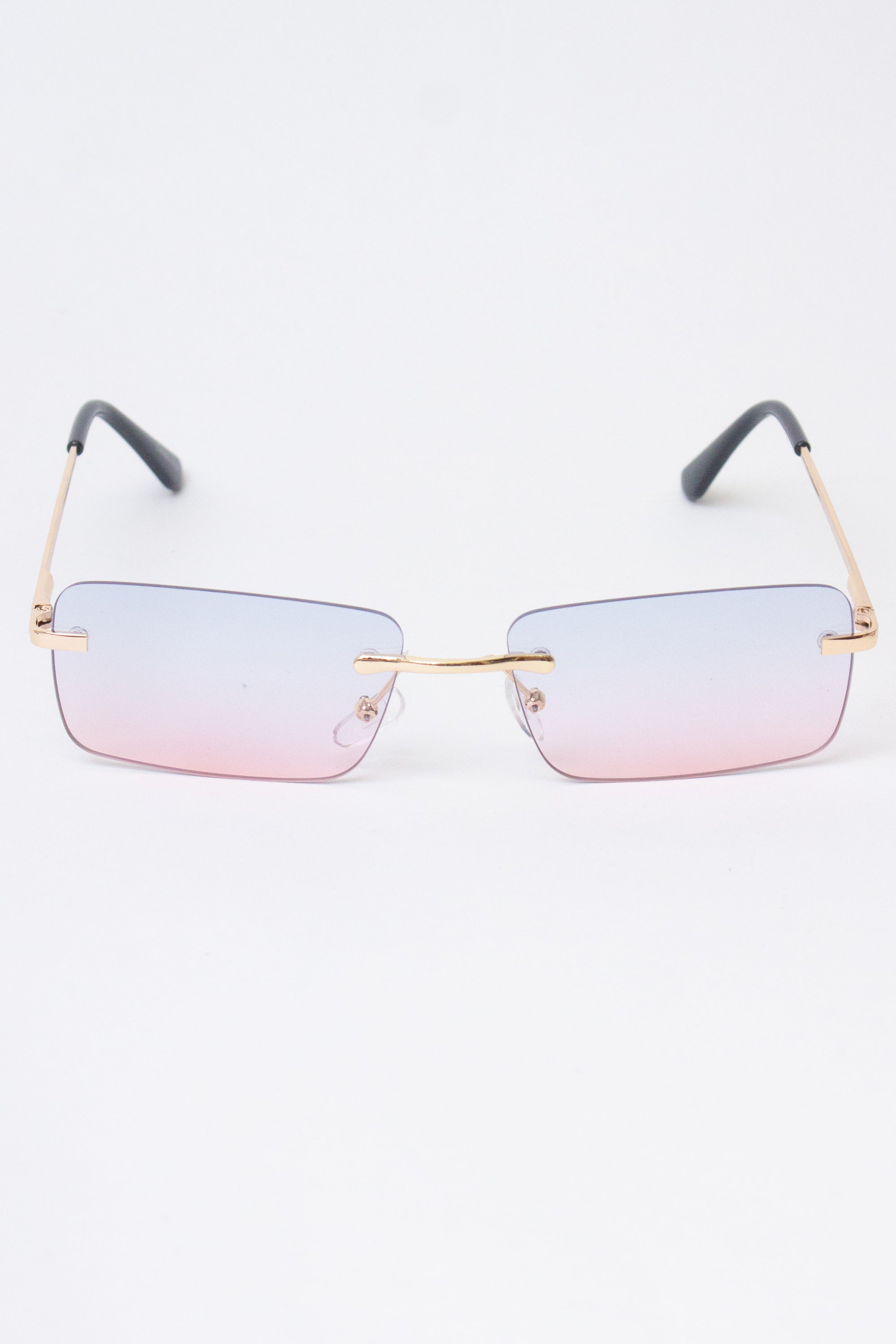 Rimless Rounded Rectangle Sunglasses - Blue/Pink