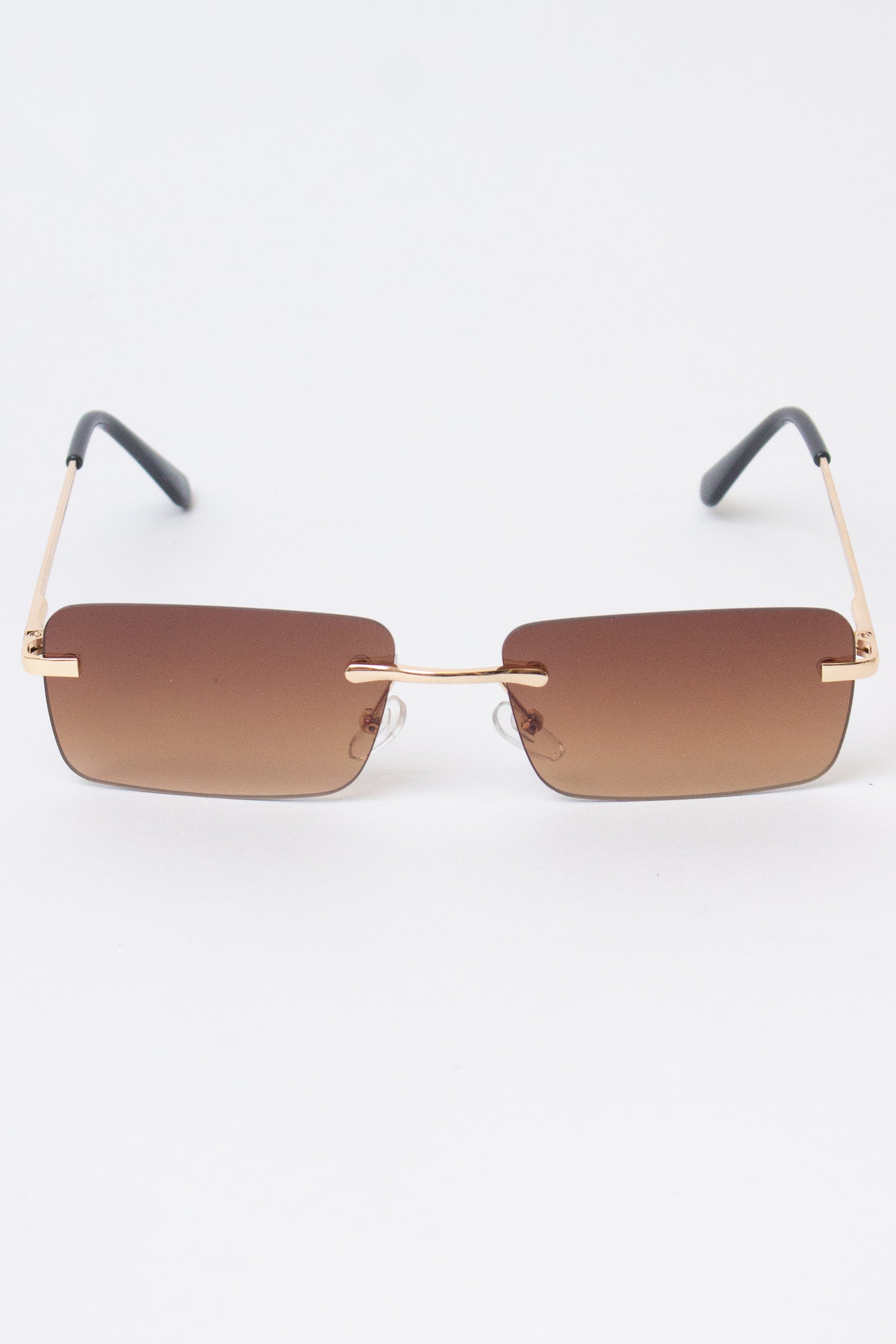 Rimless Rounded Rectangle Sunglasses - Brown