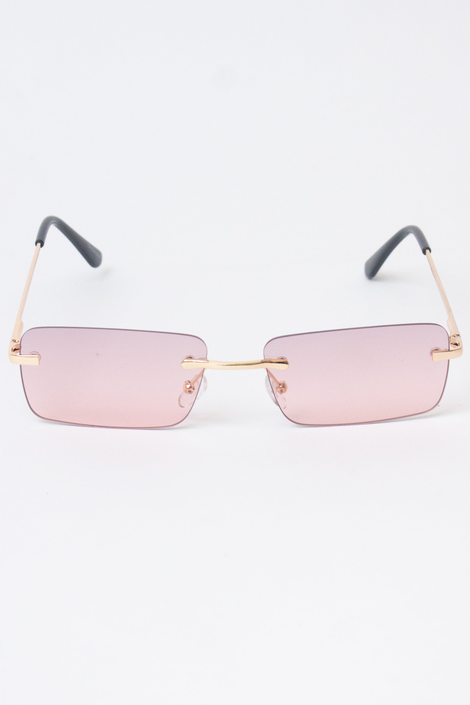 Rimless Rounded Rectangle Sunglasses - Mauve