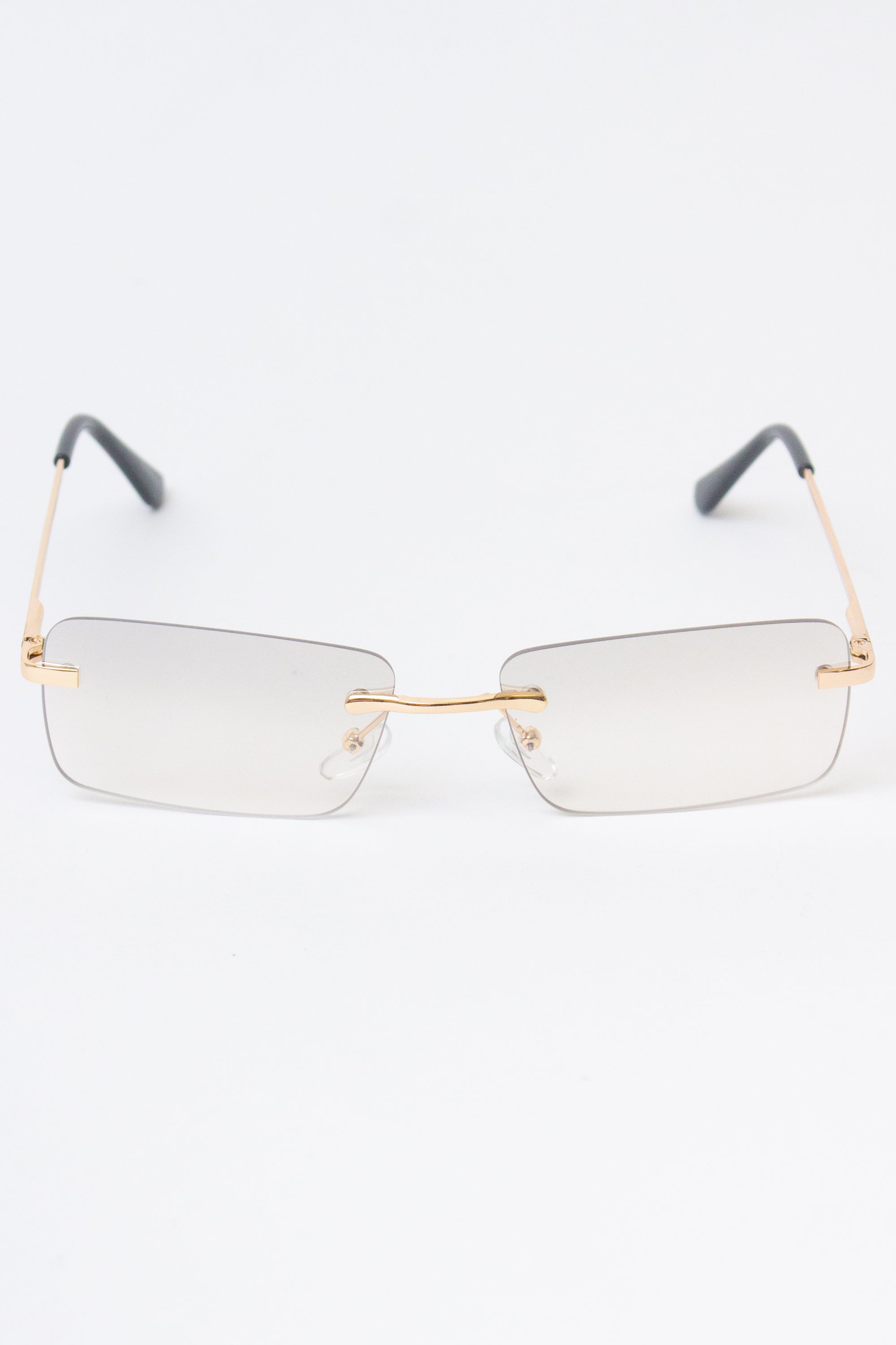 Rimless Rounded Rectangle Sunglasses - Light Gray