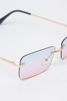 Rimless Rounded Rectangle Sunglasses - Blue/Pink