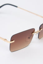 Rimless Rounded Rectangle Sunglasses - Brown