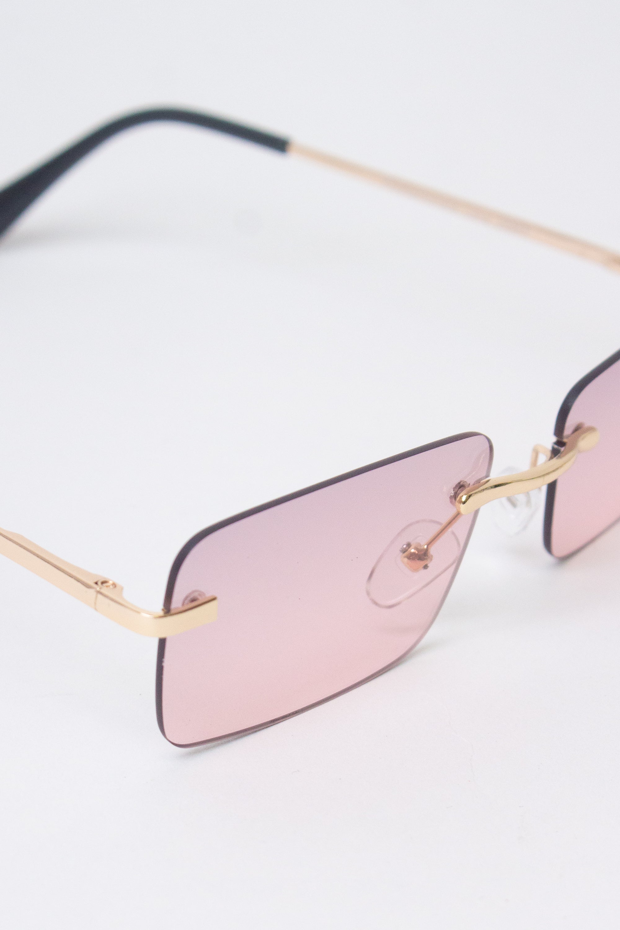 Rimless Rounded Rectangle Sunglasses - Mauve