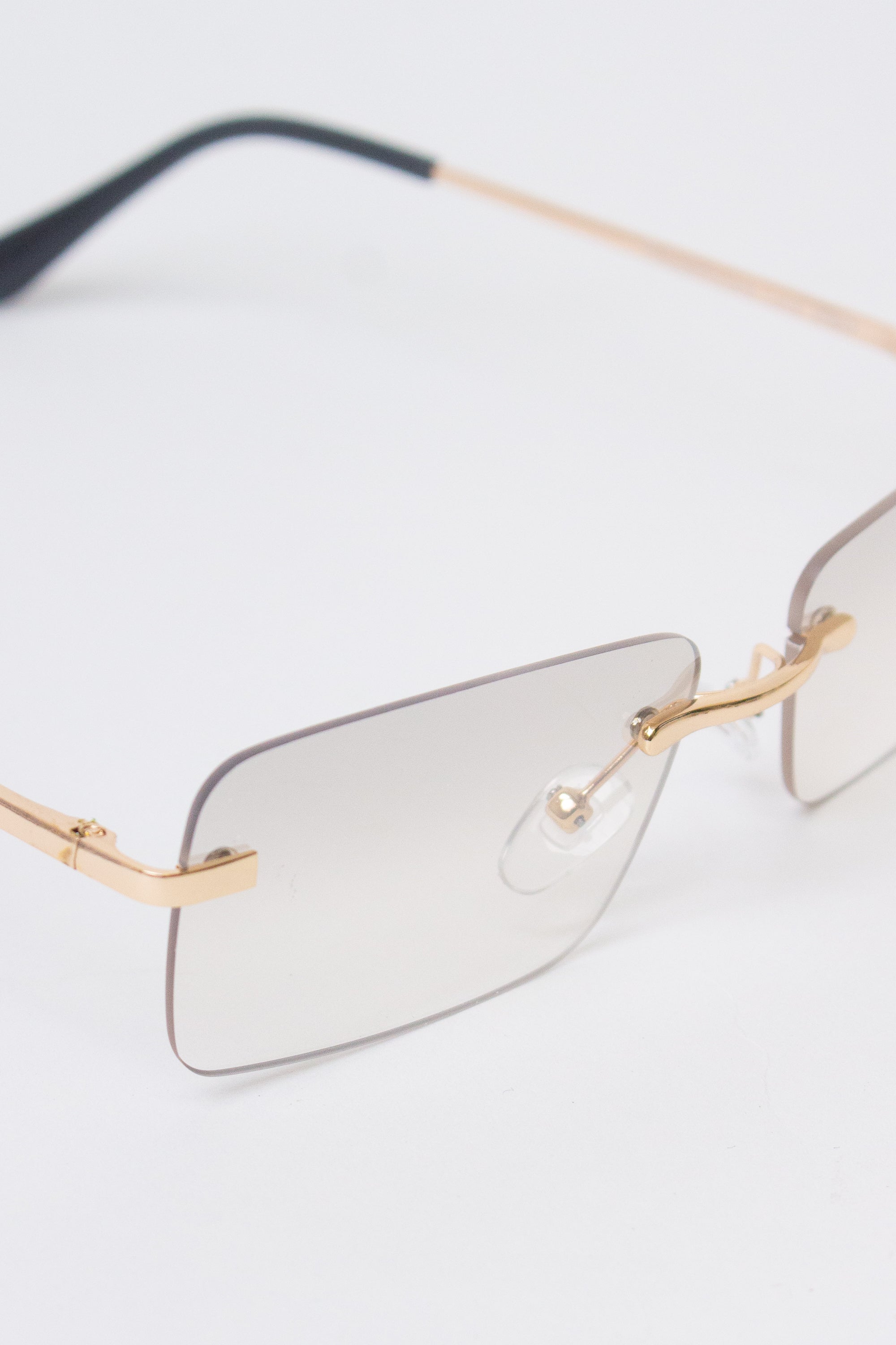 Rimless Rounded Rectangle Sunglasses - Light Gray