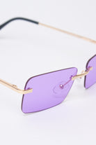 Rimless Rounded Rectangle Sunglasses - Purple