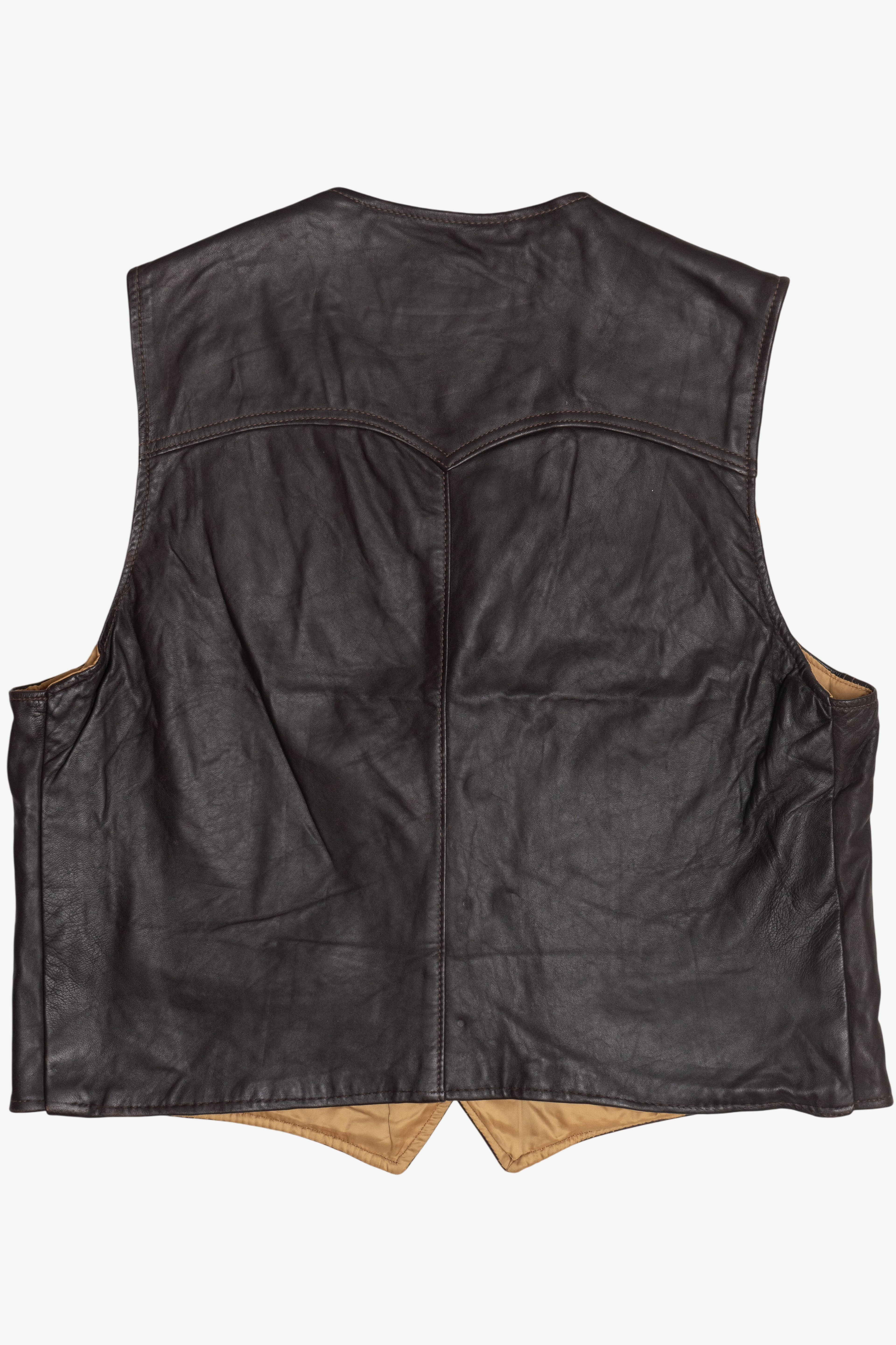 Vintage Schott Western Rancher Dark Brown Leather Vest (1980s)