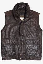 Vintage Dark Brown Eddie Bauer Goose Down Leather Motorcycle Vest (1990s)