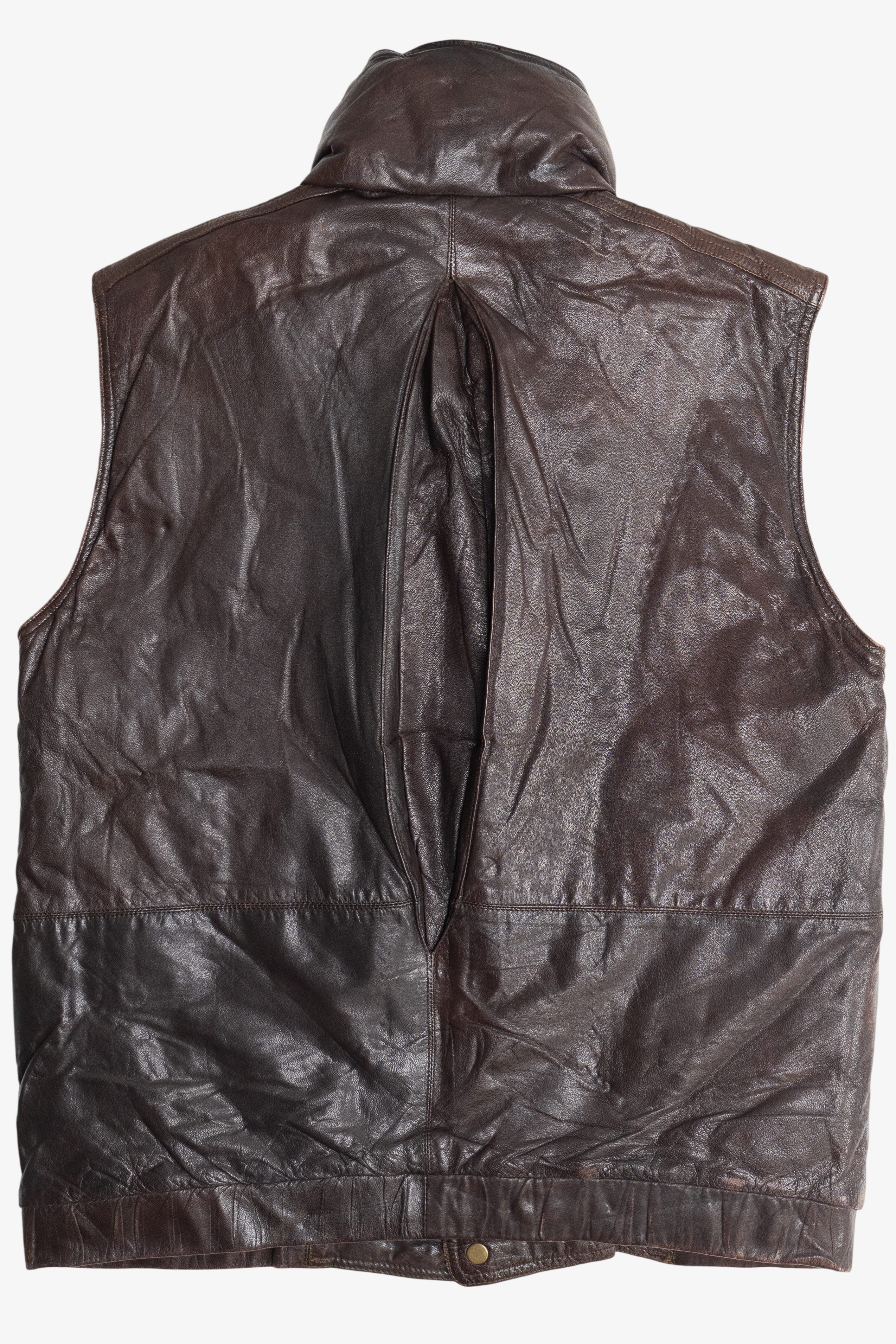 Vintage Dark Brown Eddie Bauer Goose Down Leather Motorcycle Vest (1990s)
