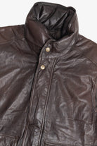 Vintage Dark Brown Eddie Bauer Goose Down Leather Motorcycle Vest (1990s)