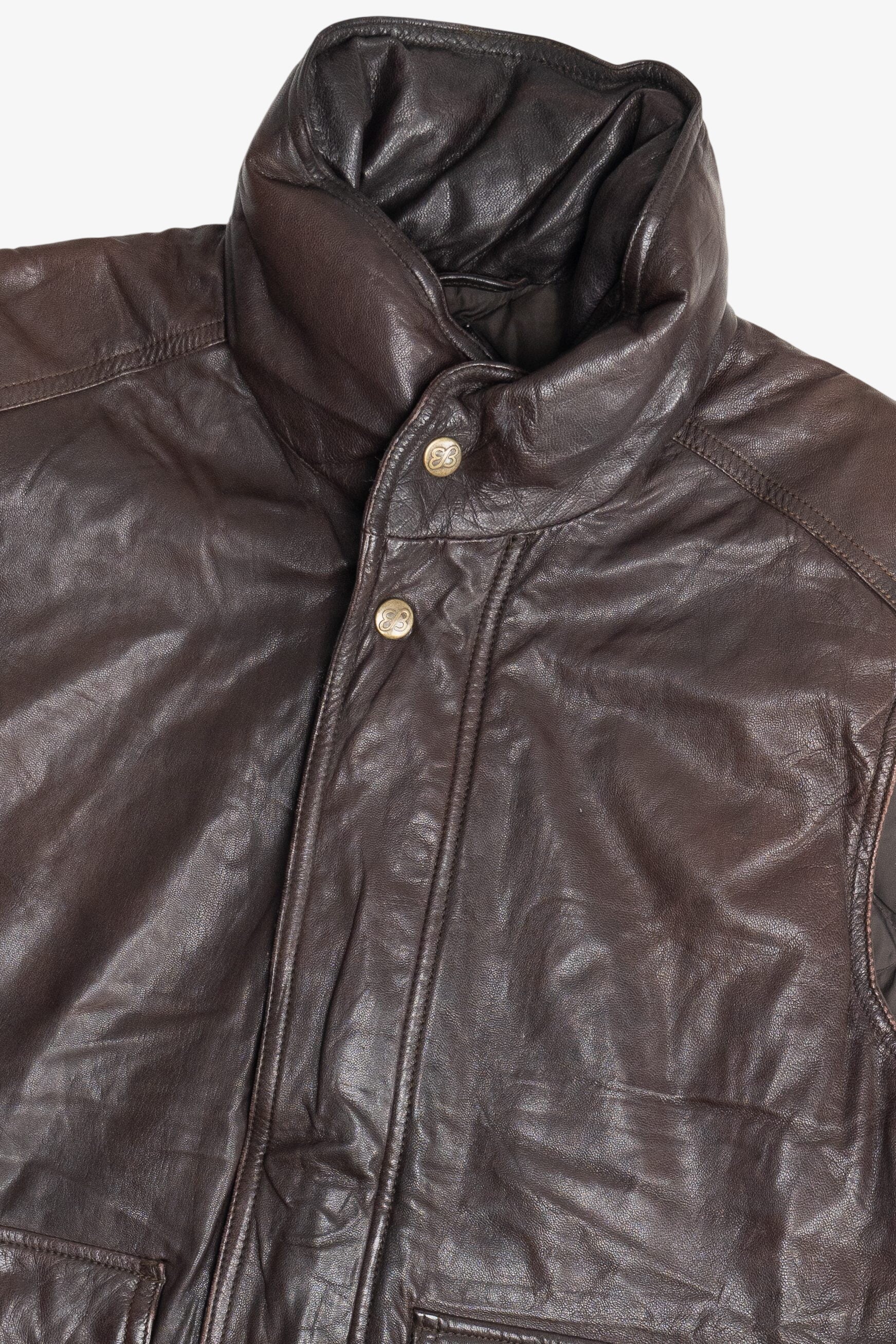 Vintage Dark Brown Eddie Bauer Goose Down Leather Motorcycle Vest (1990s)