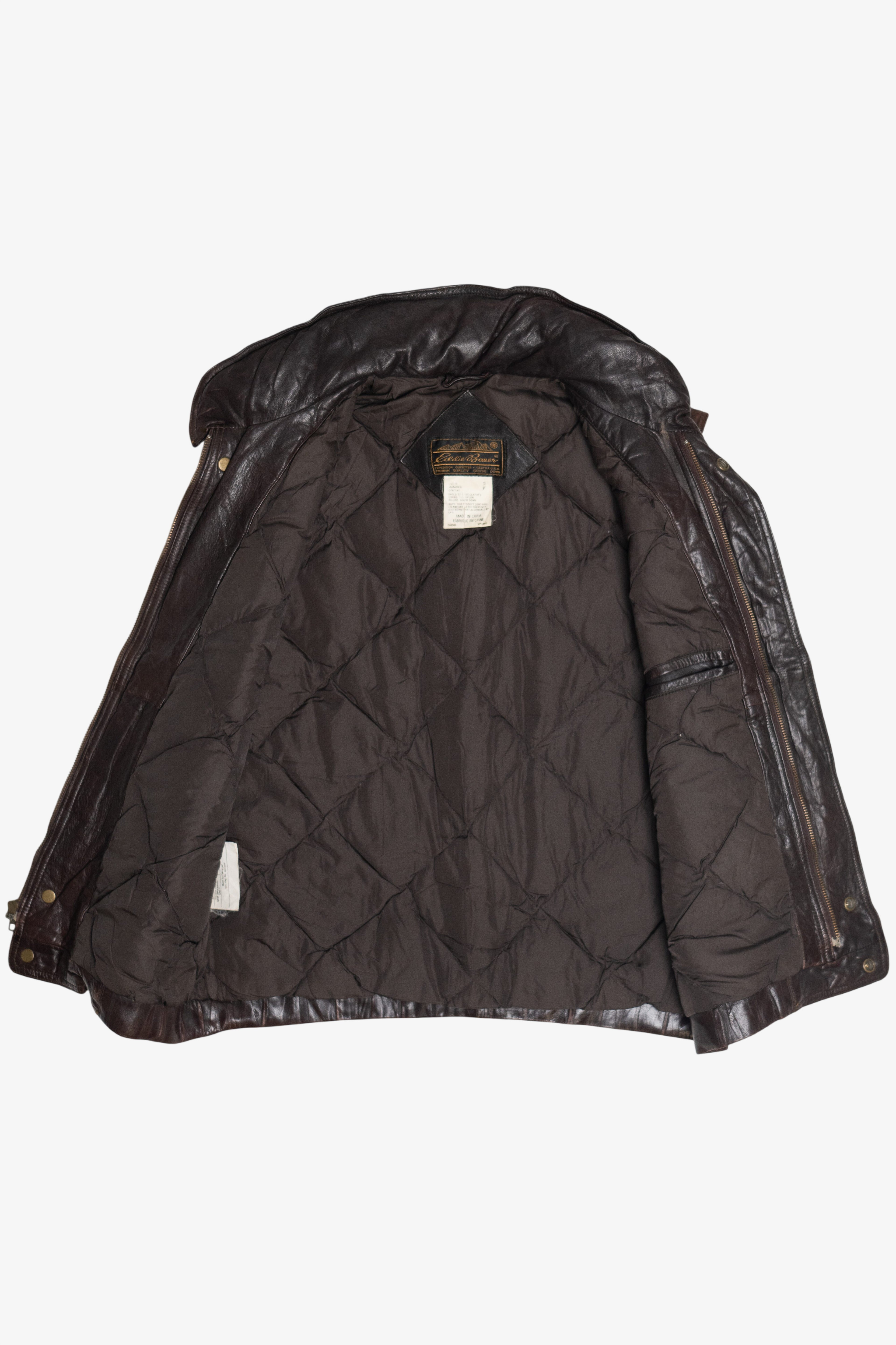 Vintage Dark Brown Eddie Bauer Goose Down Leather Motorcycle Vest (1990s)