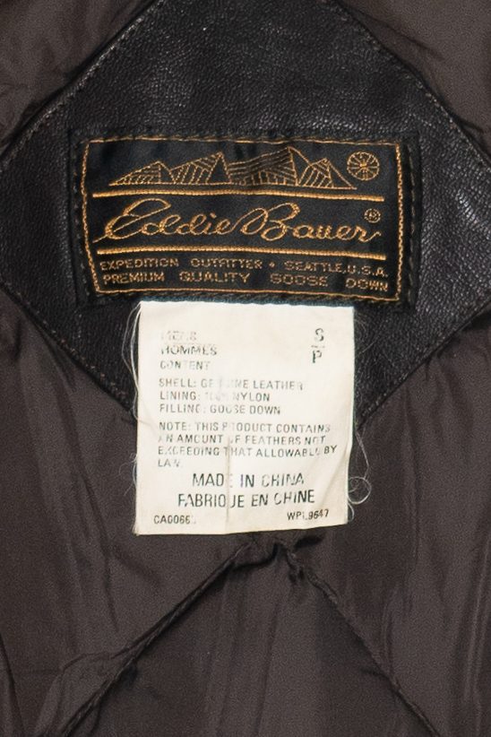 Vintage Dark Brown Eddie Bauer Goose Down Leather Motorcycle Vest (1990s)