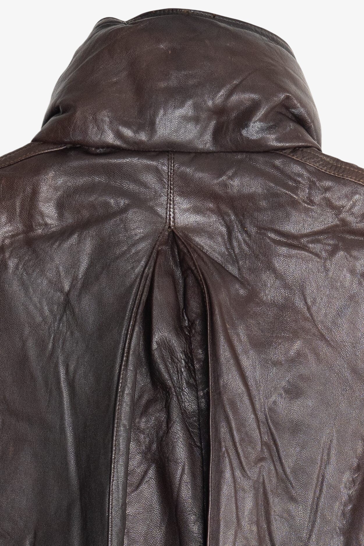 Vintage Dark Brown Eddie Bauer Goose Down Leather Motorcycle Vest (1990s)