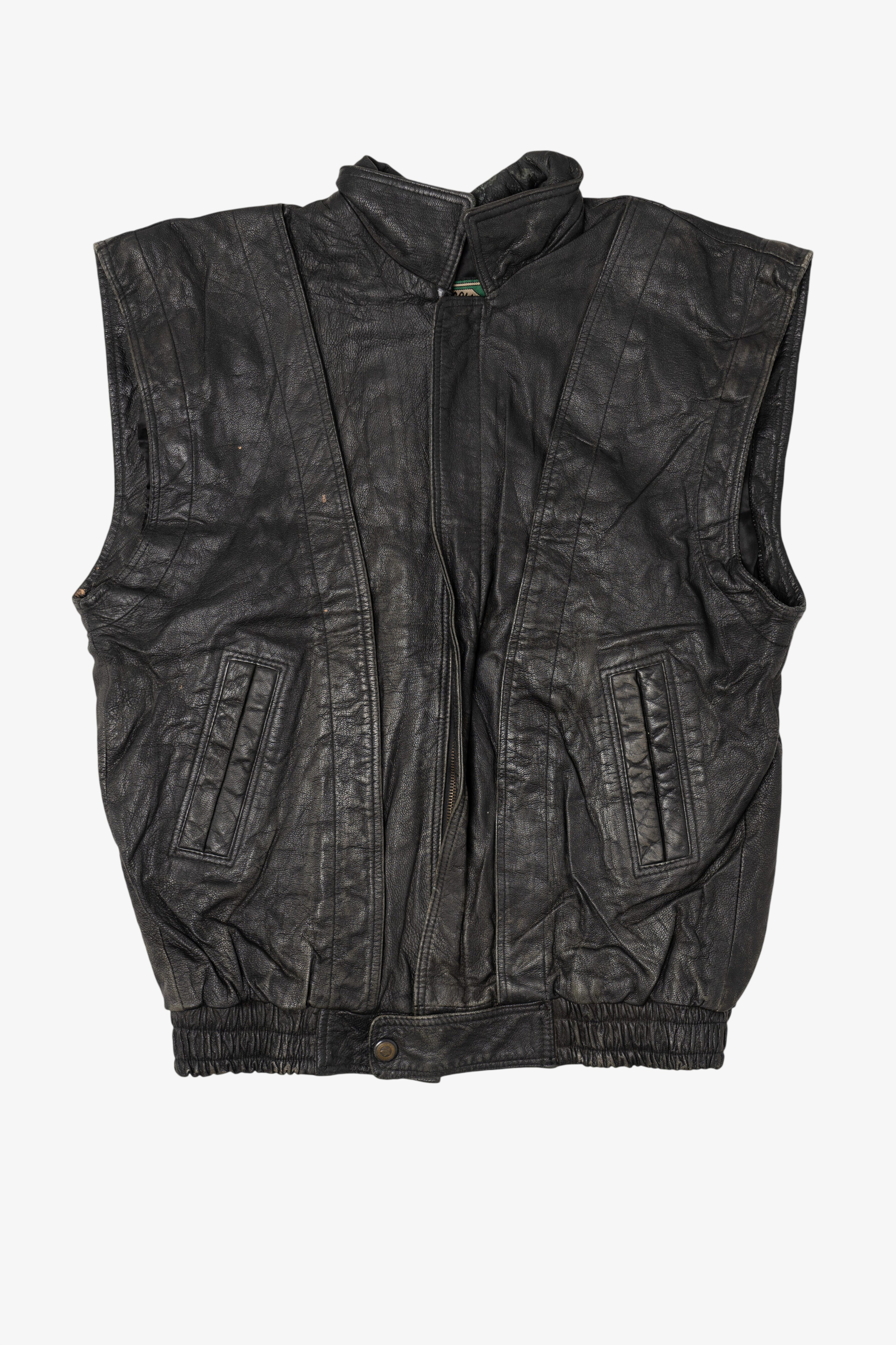 Vintage Black Leather Collection Motorcycle Vest (1990s)