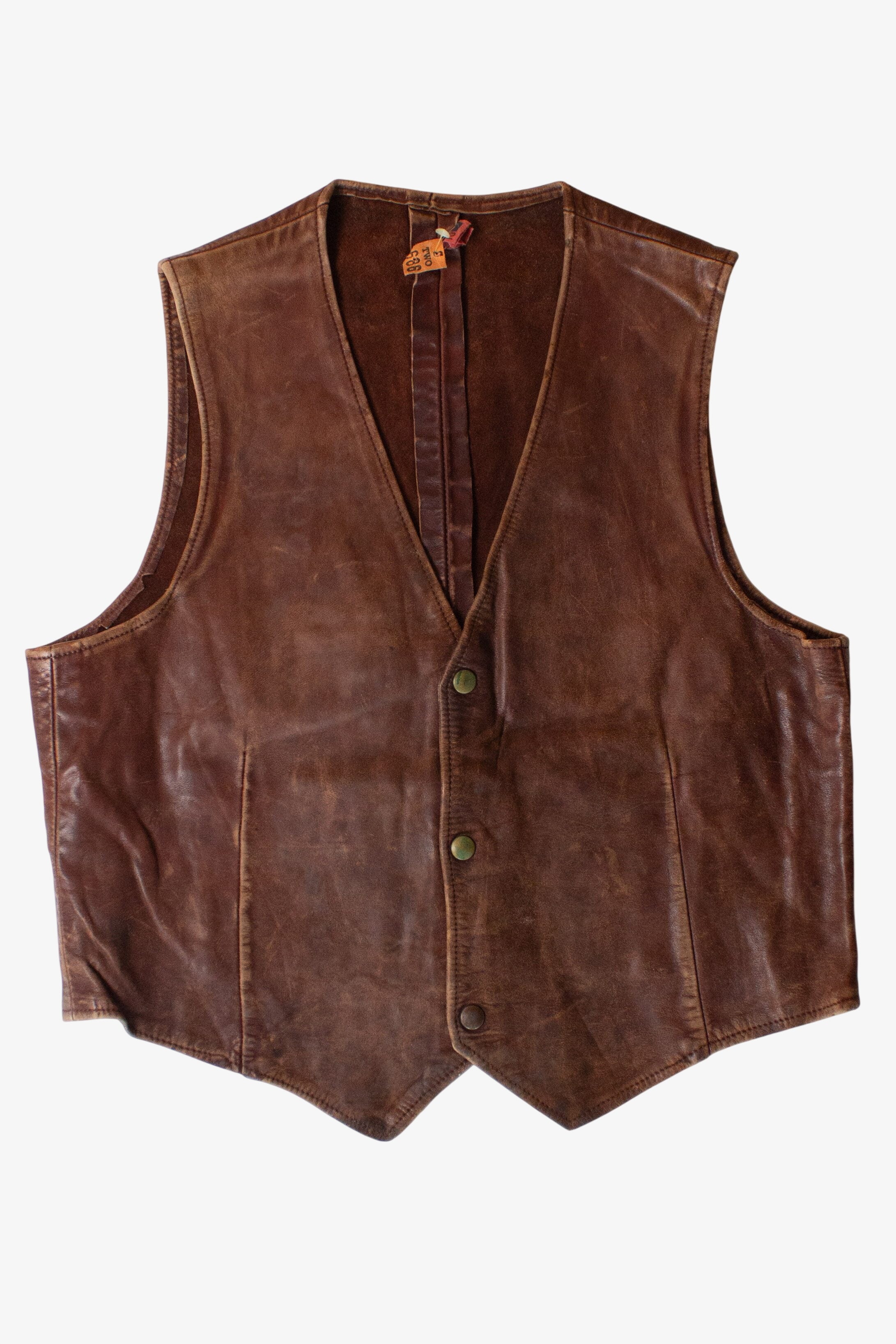 Vintage Brown Leather Snap Vest (1970s)