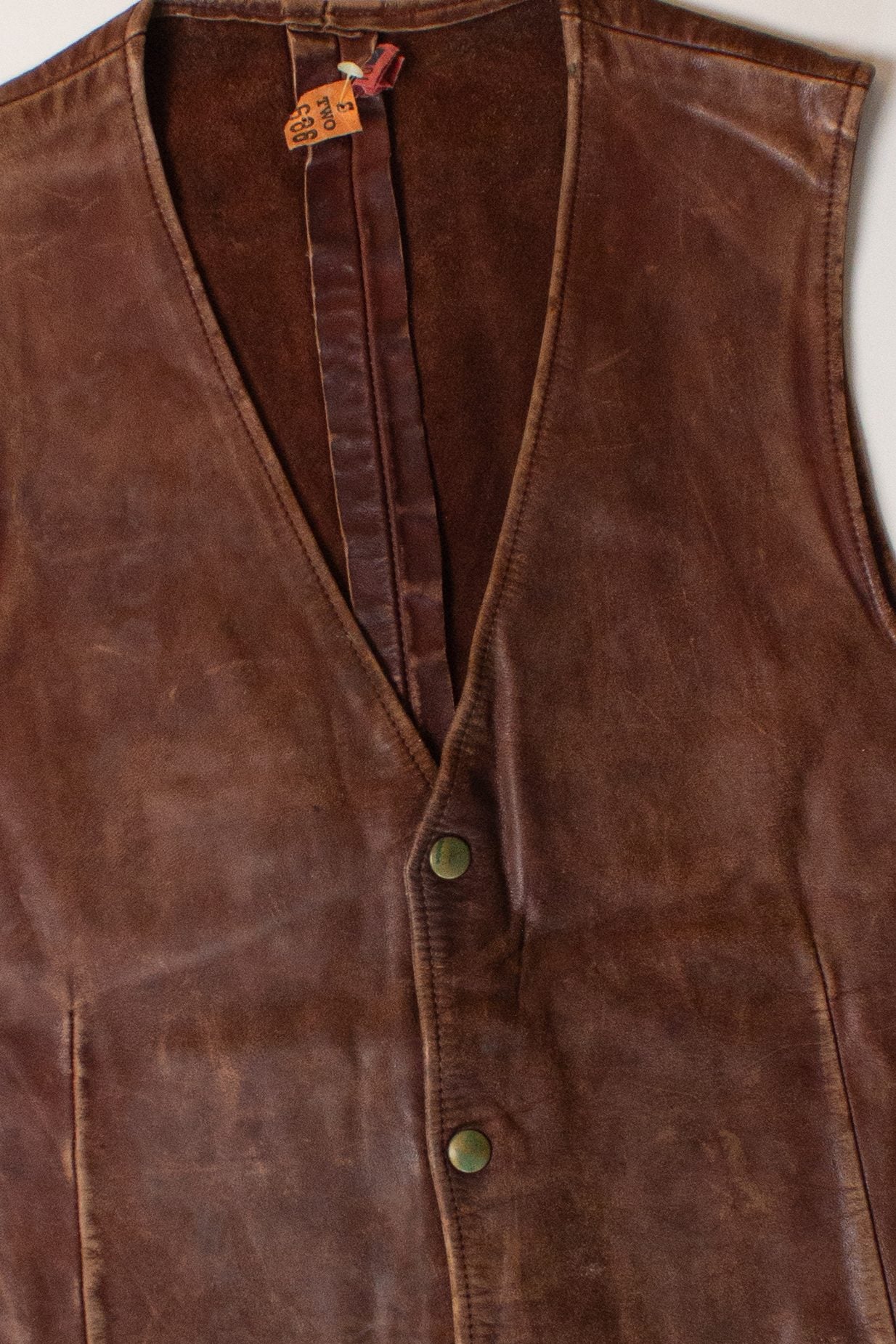 Vintage Brown Leather Snap Vest (1970s)
