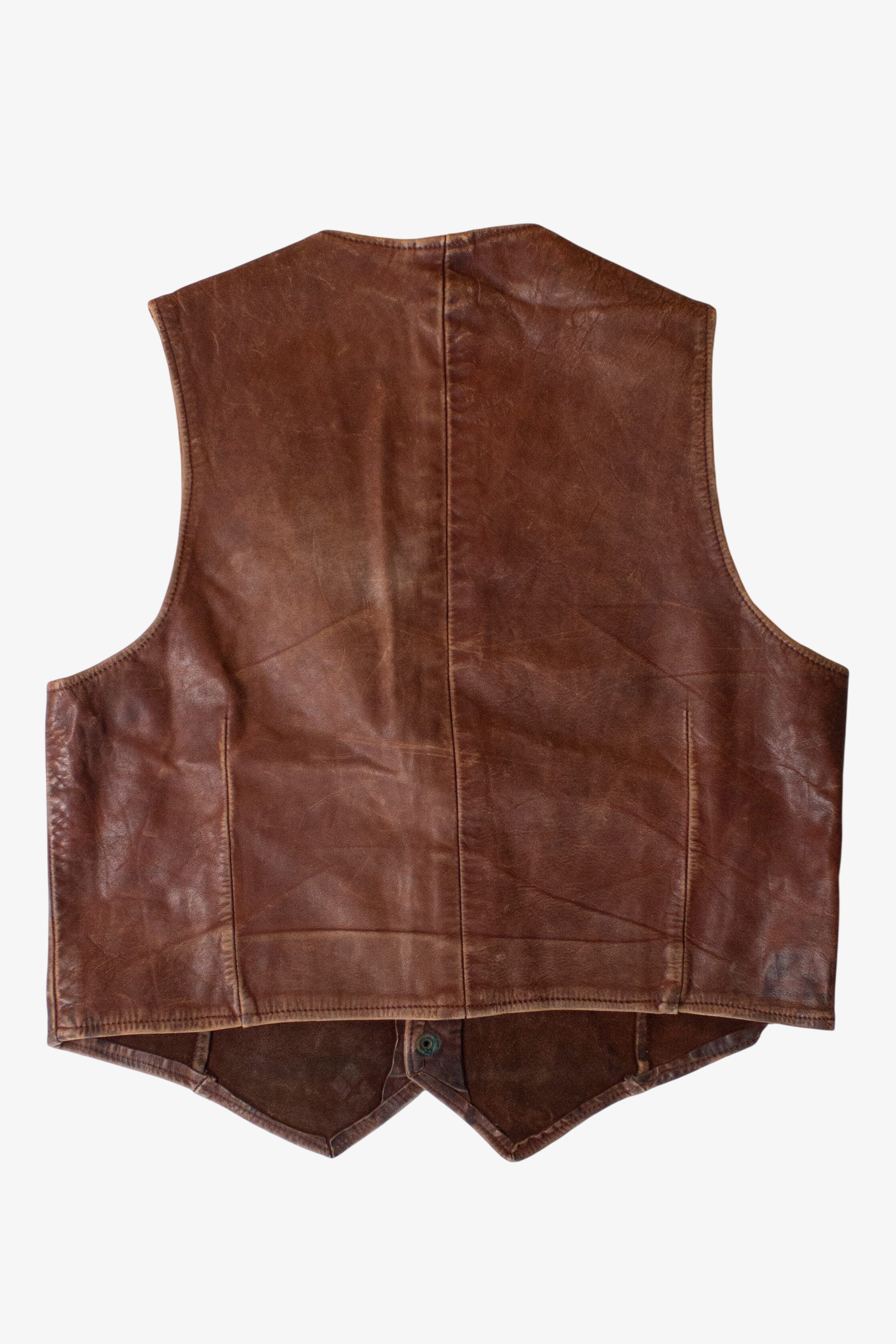 Vintage Brown Leather Snap Vest (1970s)