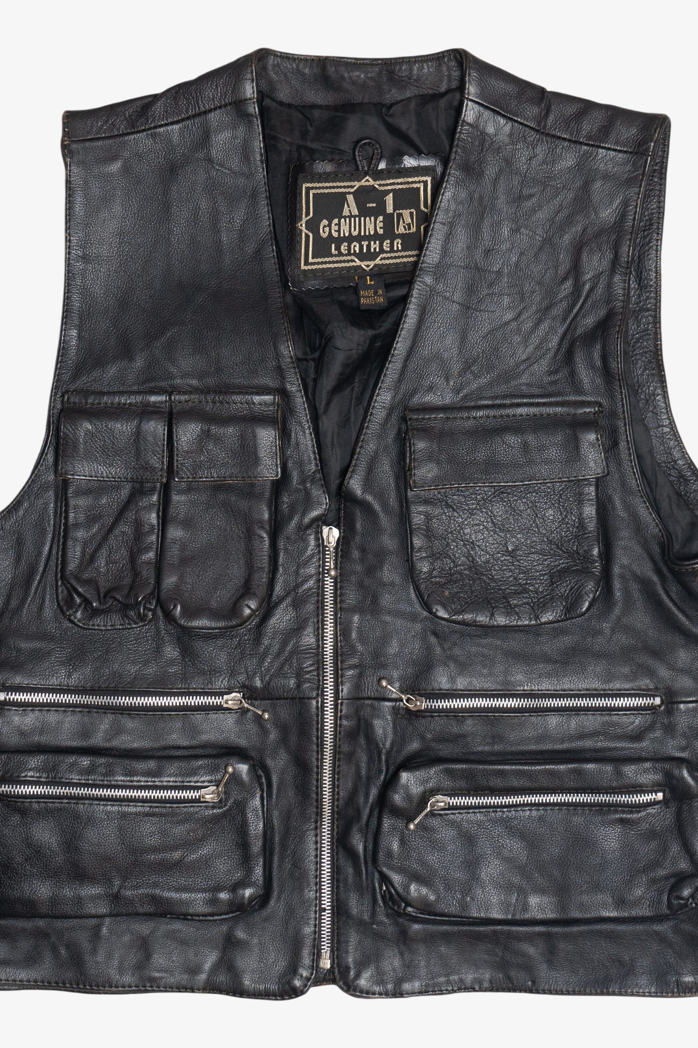 Vintage A-1 Genuine Leather Multi-Pocket Vest (1990s)