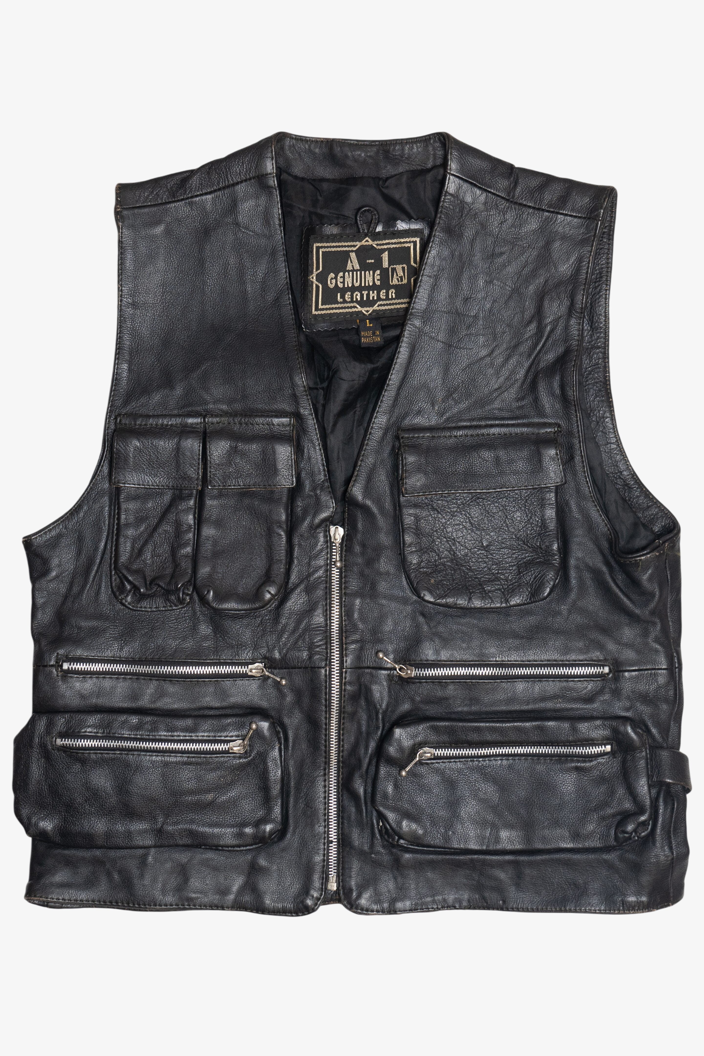 Vintage A-1 Genuine Leather Multi-Pocket Vest (1990s)
