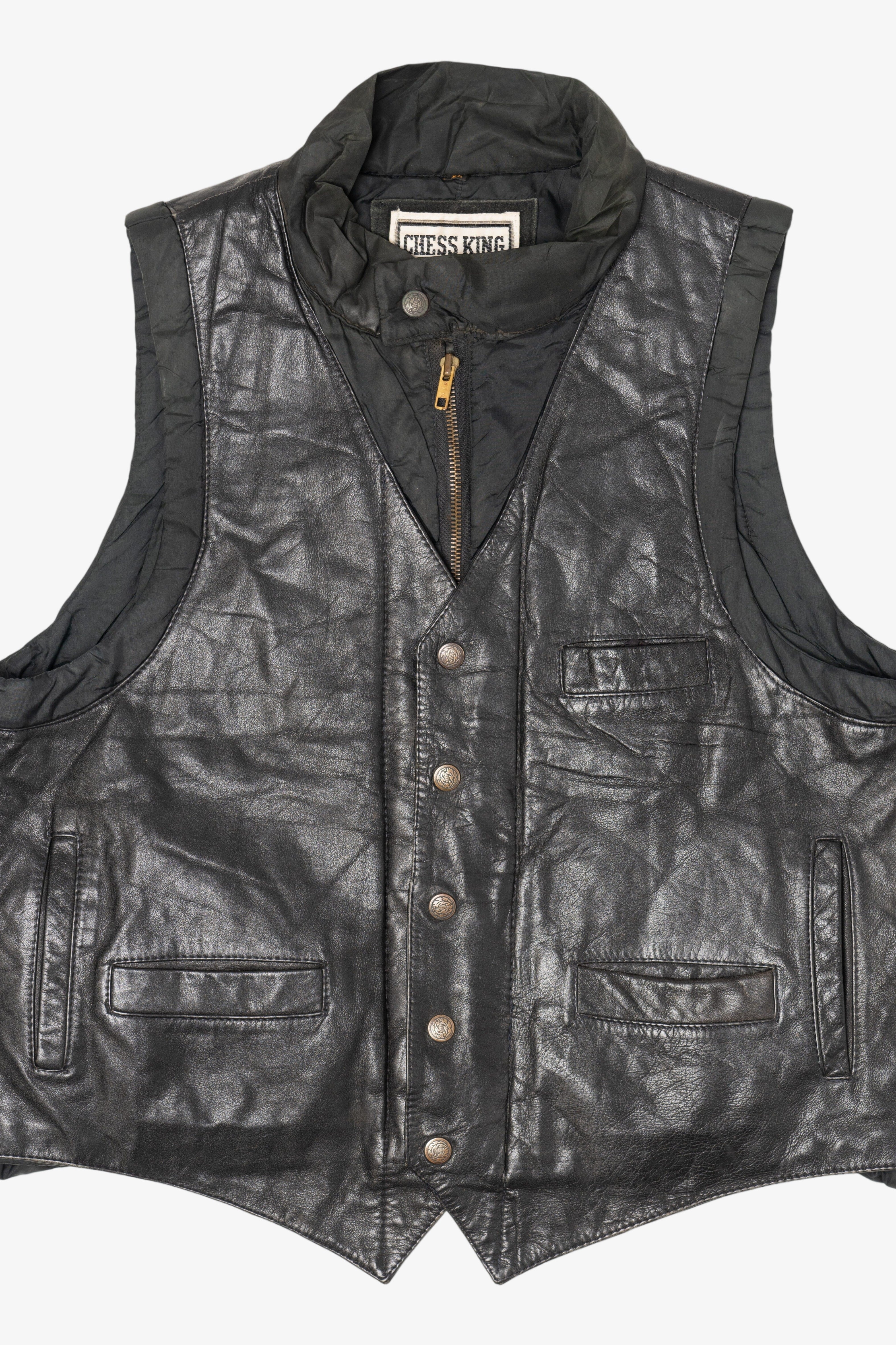 Vintage Chess King Leather Biker Vest (1980s)