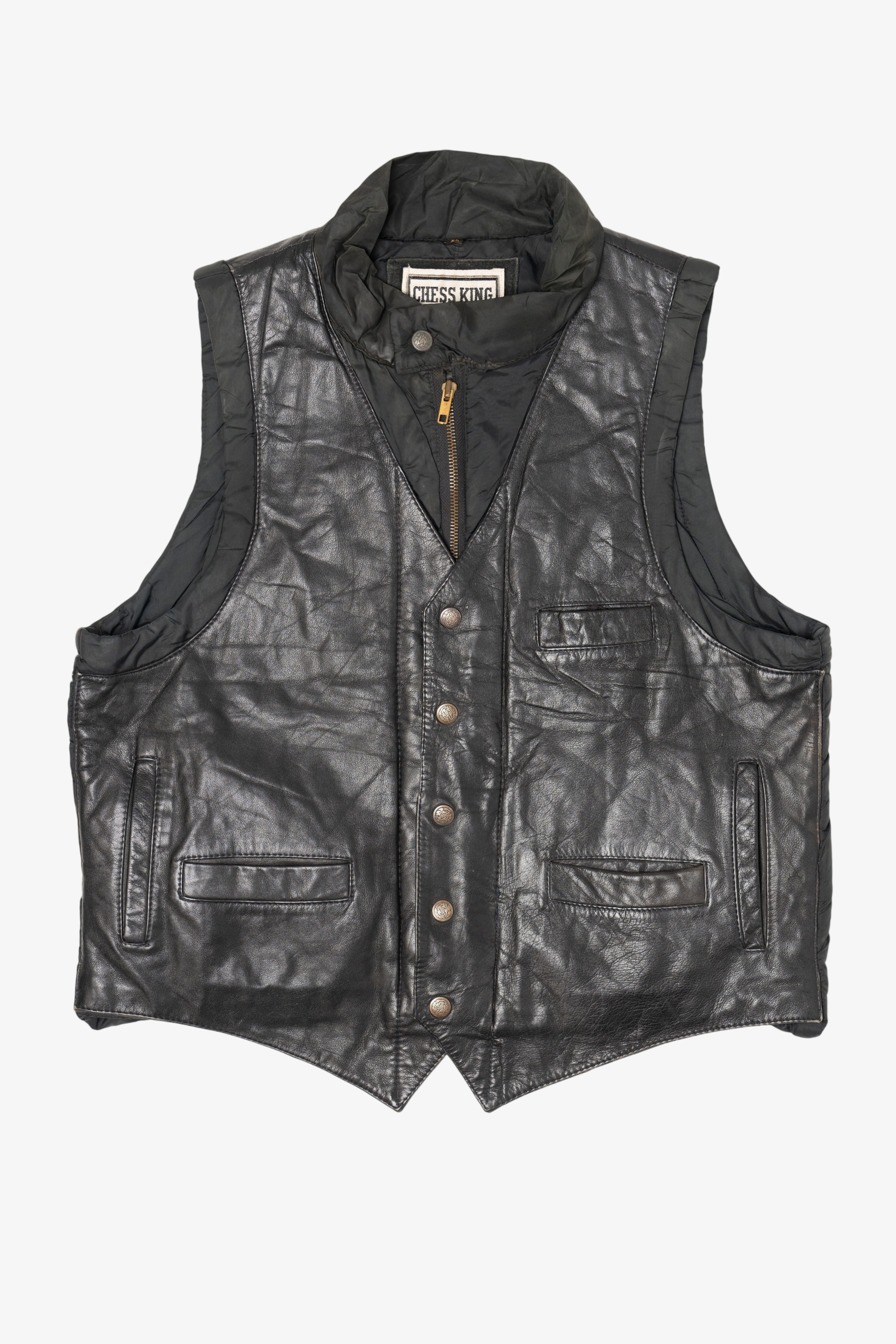 Vintage Chess King Leather Biker Vest (1980s)