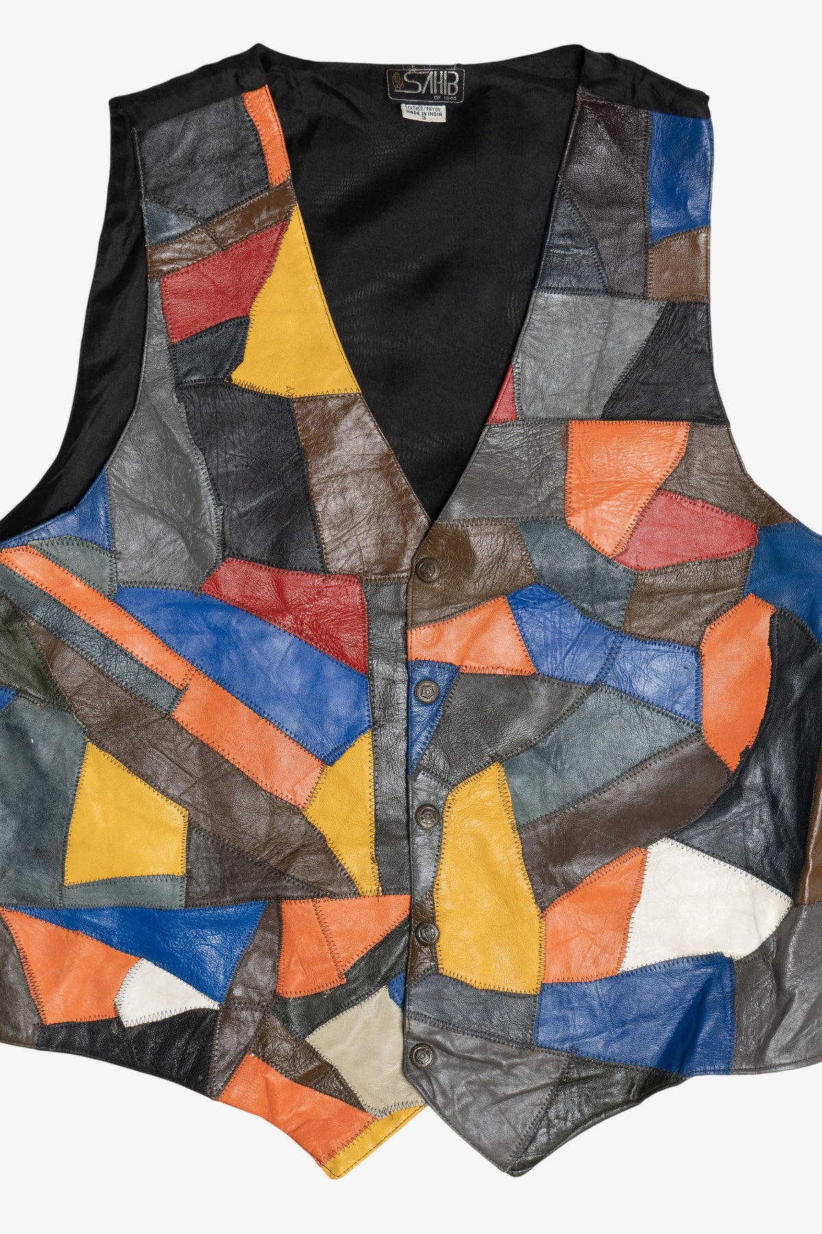 Vintage Colorful Patchwork Leather Vest (1980s)