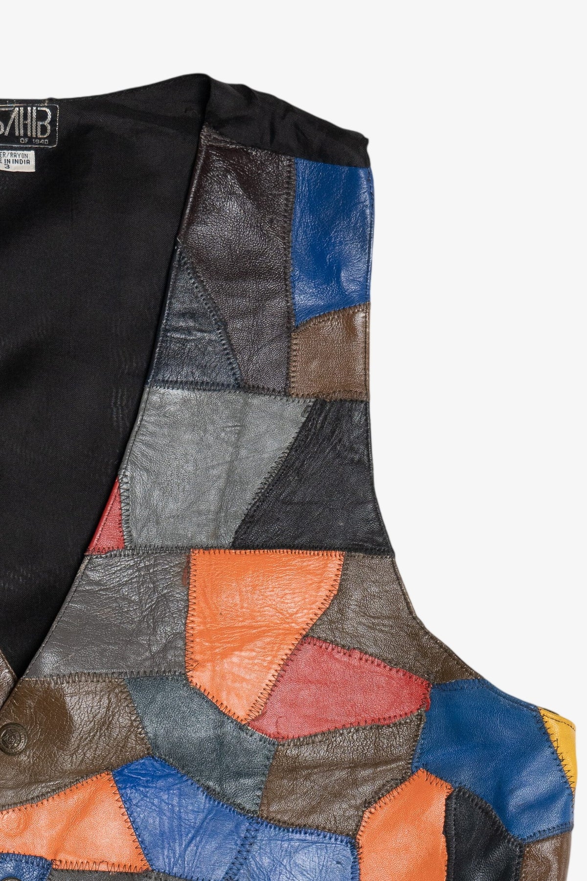 Vintage Colorful Patchwork Leather Vest (1980s)