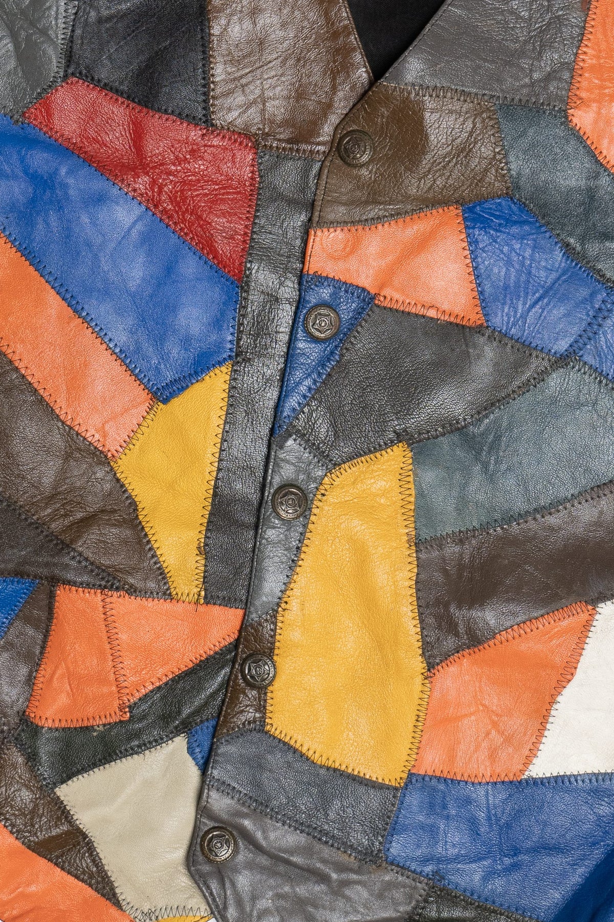 Vintage Colorful Patchwork Leather Vest (1980s)