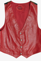 Vintage Sandi Holien Red Leather & Southwest Print Vest (1980s)