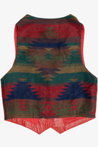 Vintage Sandi Holien Red Leather & Southwest Print Vest (1980s)