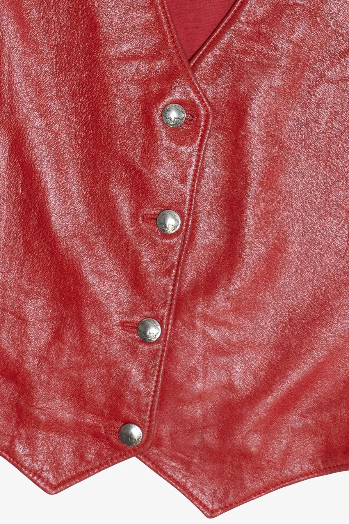 Vintage Sandi Holien Red Leather & Southwest Print Vest (1980s)